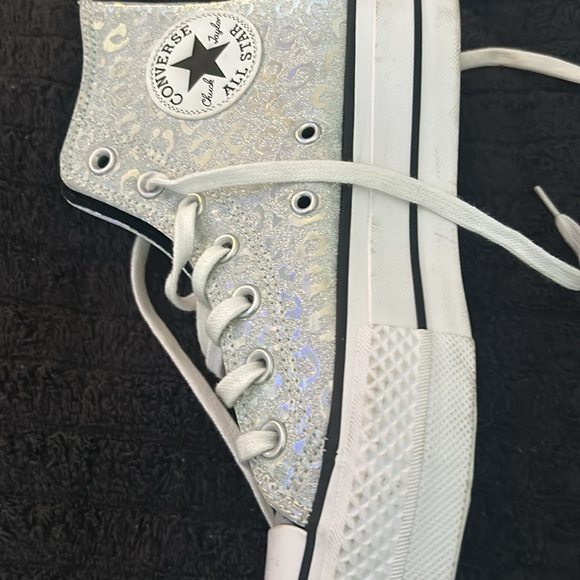 Silver Hi-Top Converse sneakers. Worn 1 time. - Picture 2 of 5